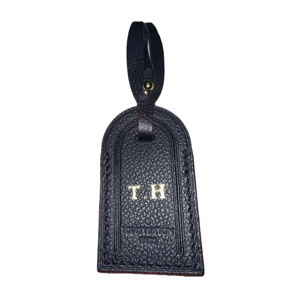 Louis Vuitton Paris Black & Blue Name Tag w/ TH Initials Gold-tone Accent